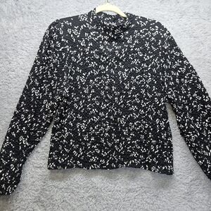 Zara Womens Black Speckled Dot Textured Blouse Small Mockneck Stretch Minimal